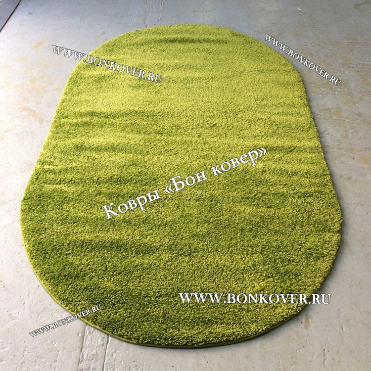 Зеленый Овальный Длинноворсный Ковер